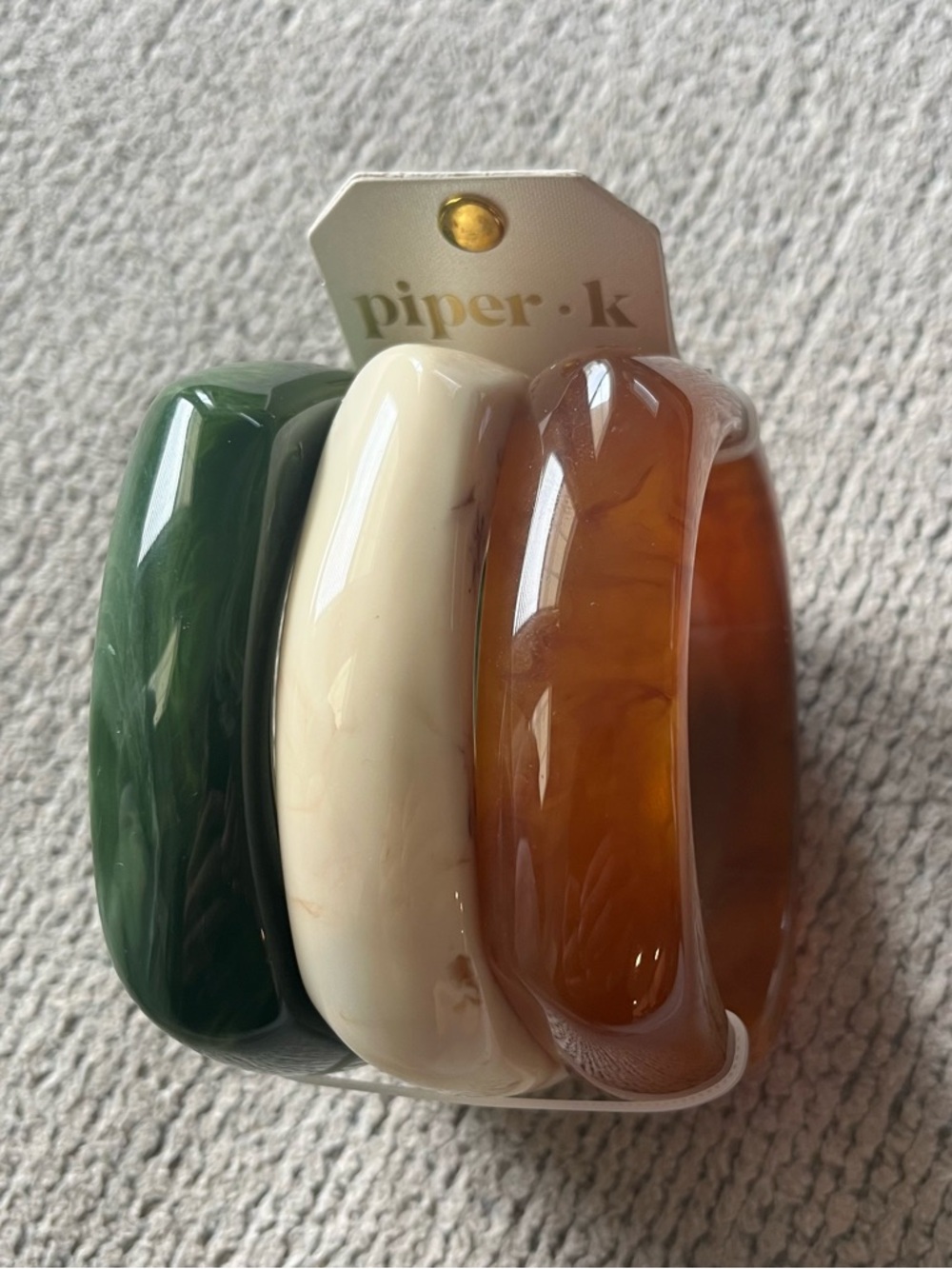 NWT Piper K Set of 3 Boho Marble Chunky Bangle Bracelets Amber Green and Cream